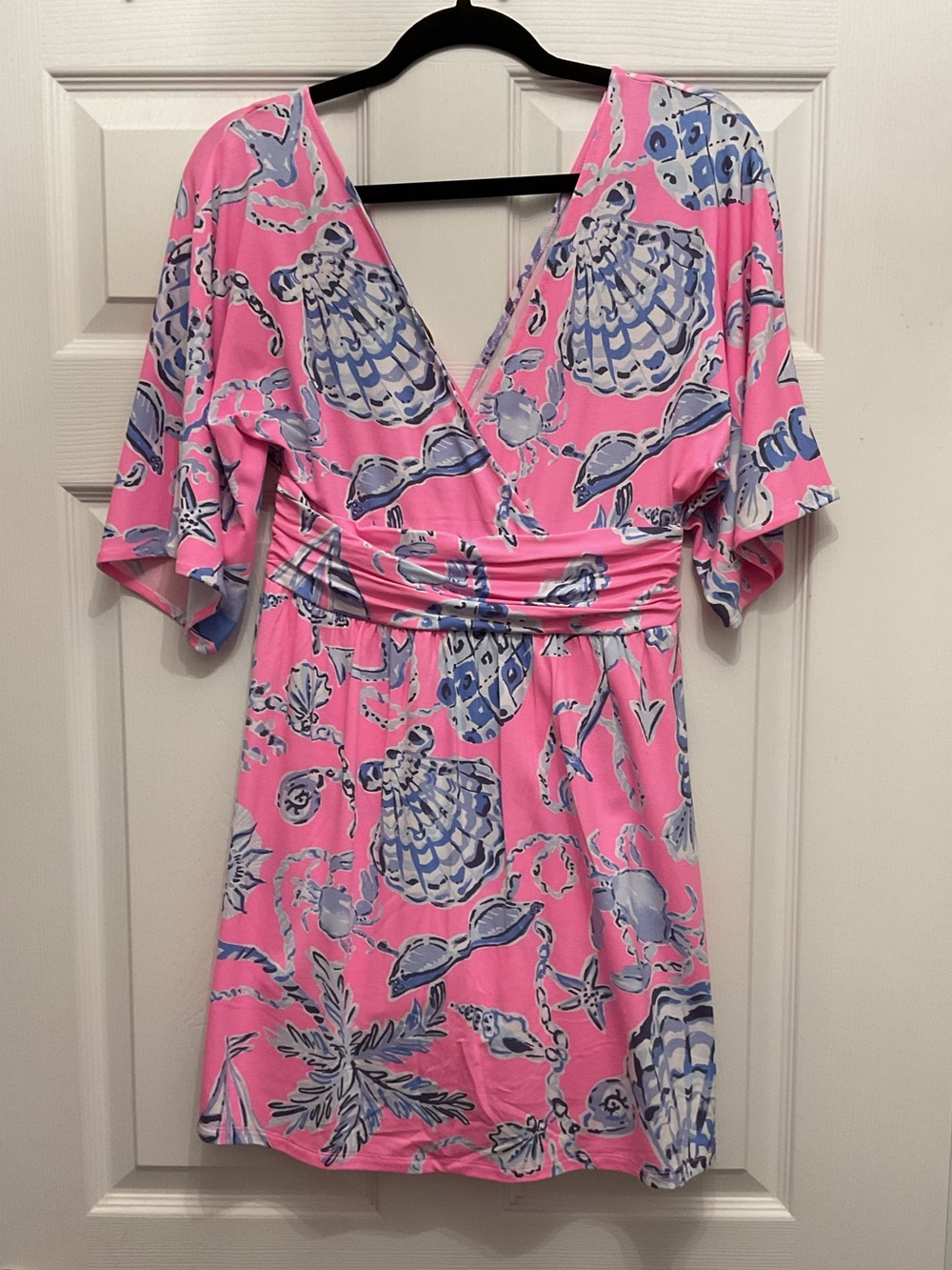 NWT Lilly Pulitzer Pink & Blue Seashell Print Wrap Dress Romper
